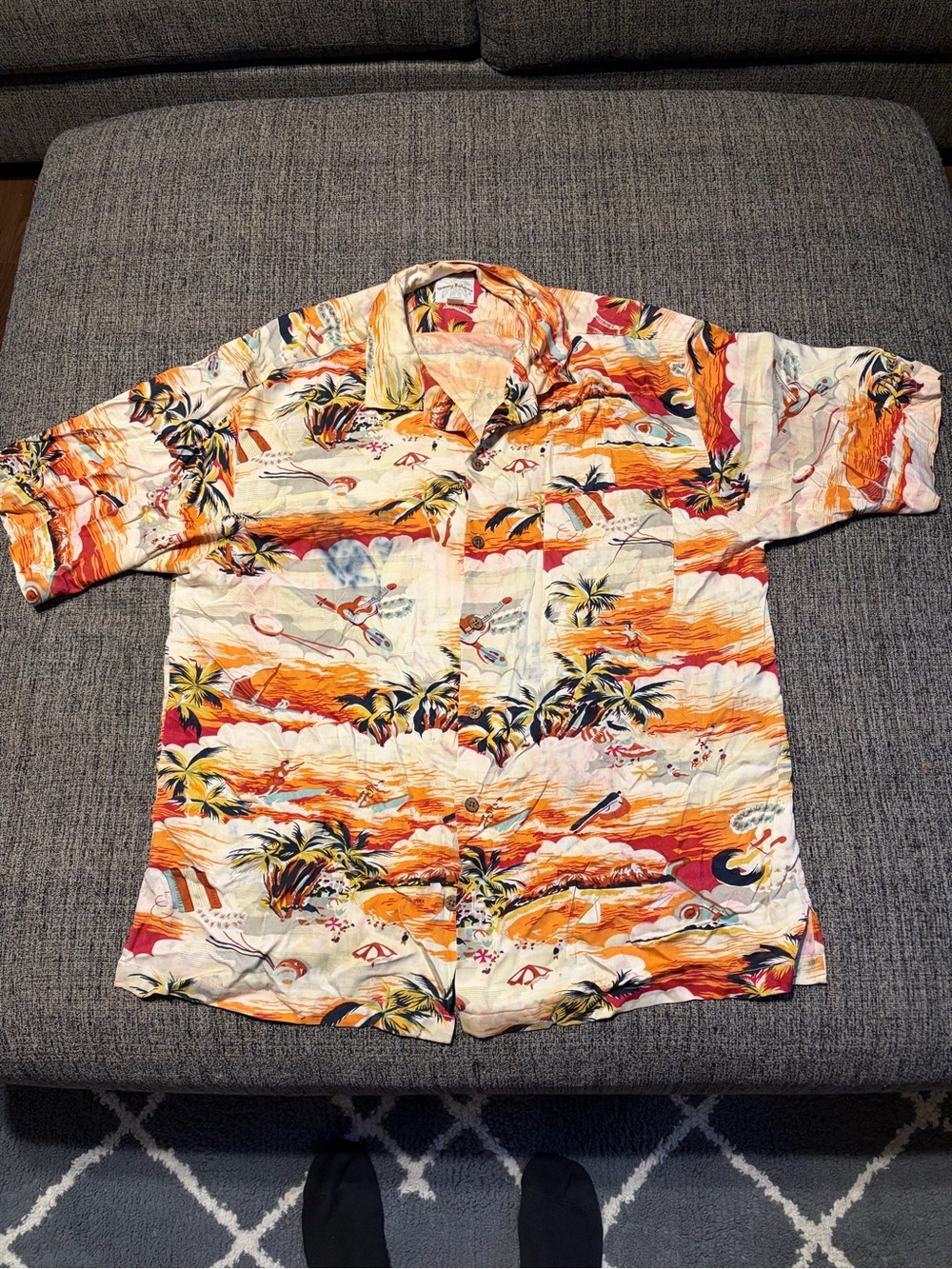 Tommy Bahama Orange and Cream Tropical Button-Down Shirt
